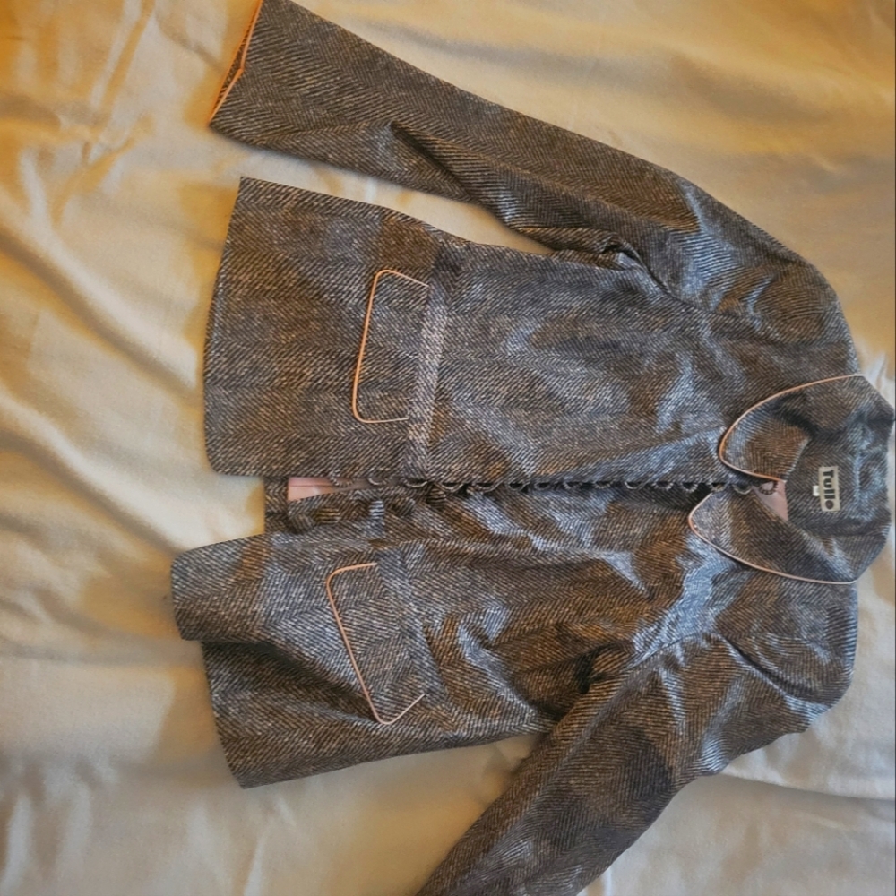 Tullo Mode - Original - Gray/pink Herringbone Pattern Skirt Suit EUR 40/Size 8
